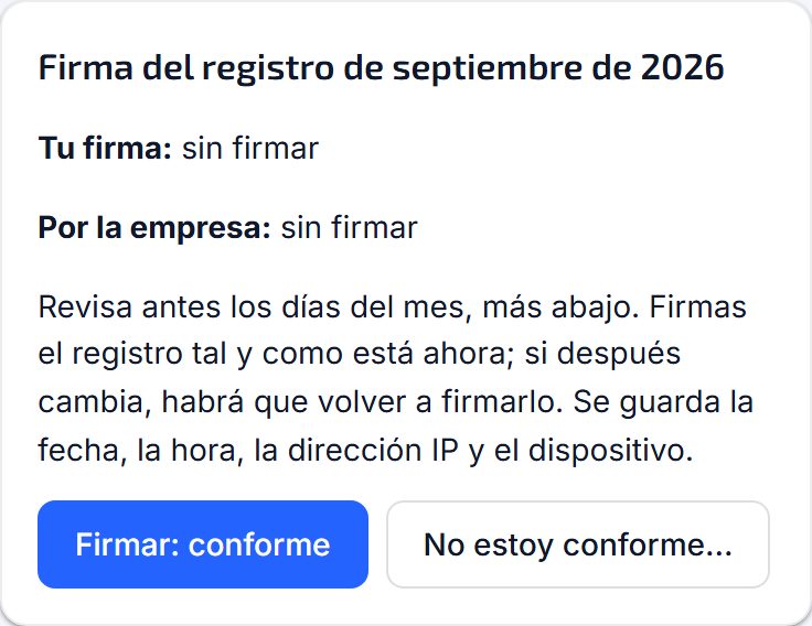 Firma del registro del mes en la app